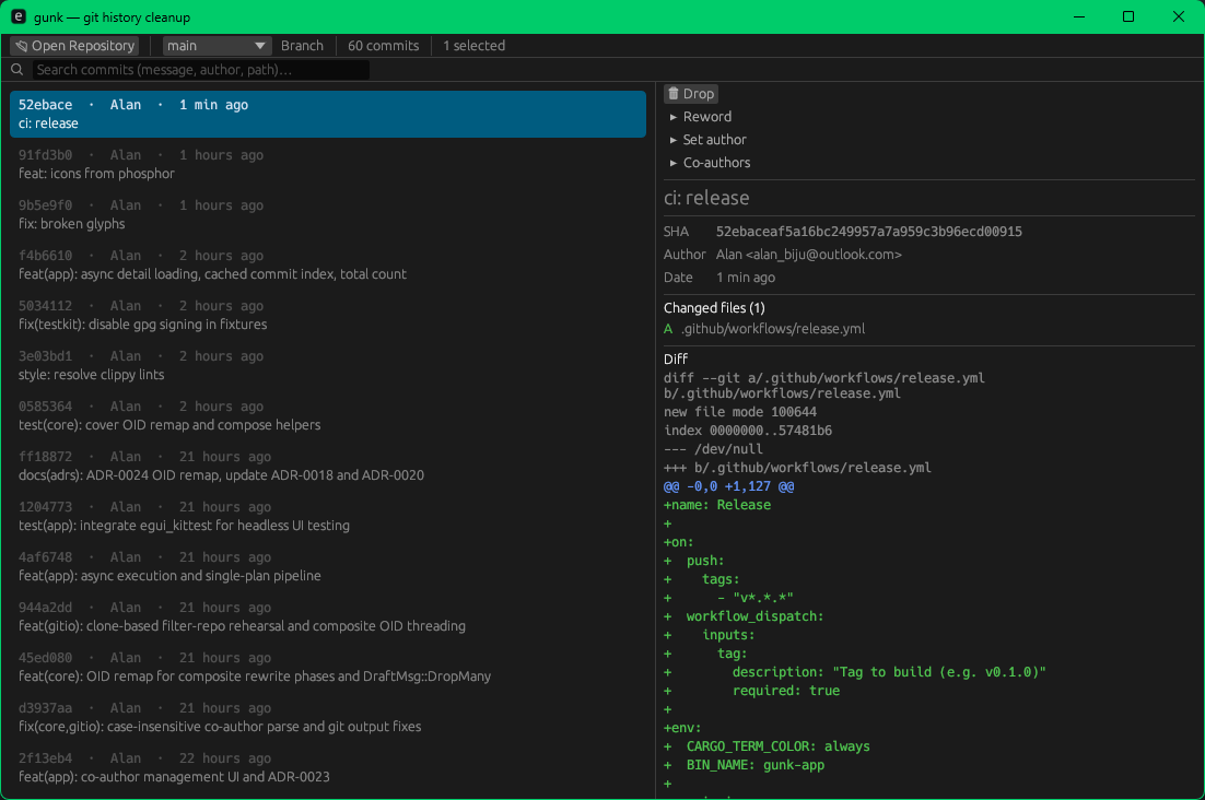 gunk — Git History Cleanup Tool