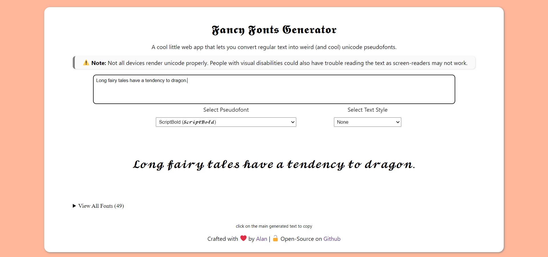 a screenshot of the web app running
