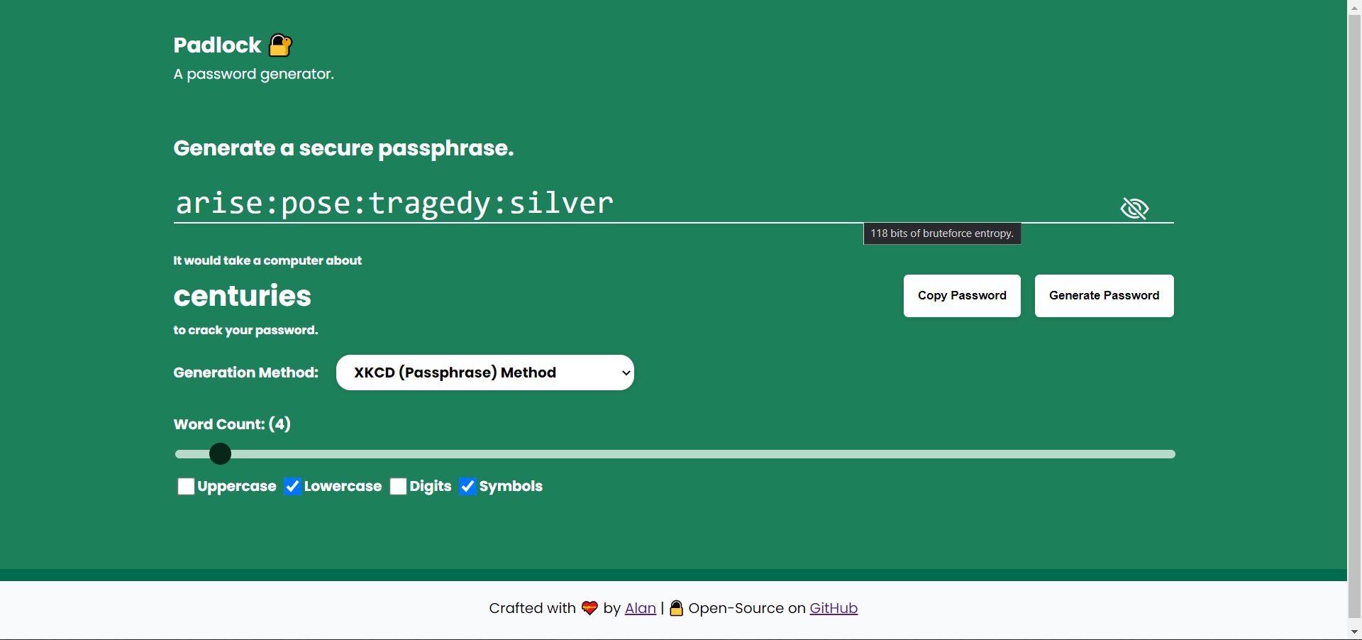 a screenshot of the web app running